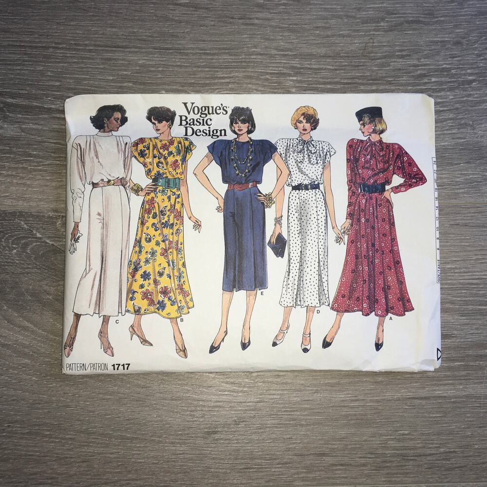 Vogue Sewing Pattern 1717 Womens 1980s Blouson Power Dress Office 8-12 UNCUT